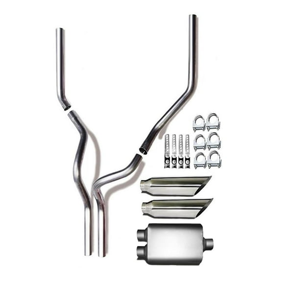 Colt Exhaust | Stainless Steel Universal Mandrel Dual Pipe & Dual Chamber Muffler with Angle Cut Tips Compatible for 1988-2018 GMC Sierra 2500 | Free Clamps and Hangers Included