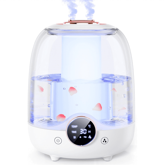 Humidifiers for Bedroom, 3L Tank for 30H 20dB Quiet Mist Time,Dual Nozzles, LED Lights,for Baby and Large Rooms,1 * Humidifier 1 * Power cord,White