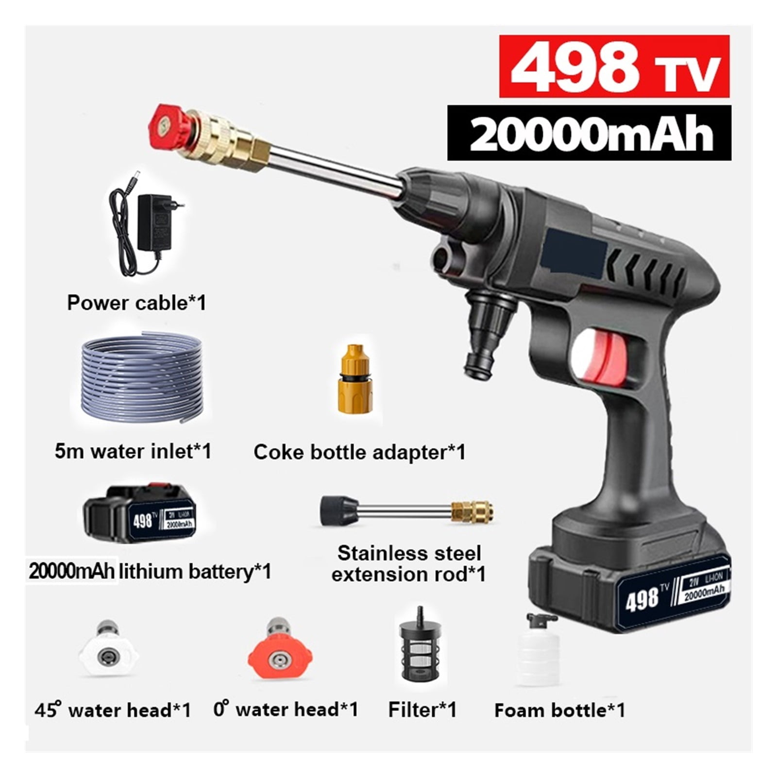 300W 20000mAh Car Wash Gun Washer 60Bar Spray Nozzle High Pressure Cleaner For Auto Home Garden Cleaning Car Washing Machine ,Ruggedly Built