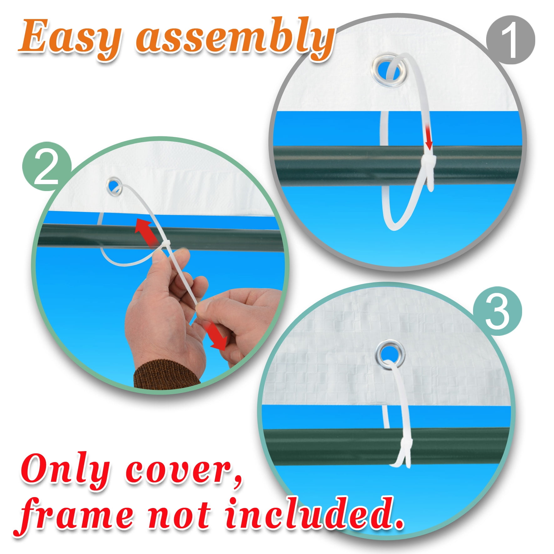 SUNNY 10'x20' Carport Replacement Canopy Cover for Outdoor Tent Garage Shelter, w/ Cable Ties (without edge)