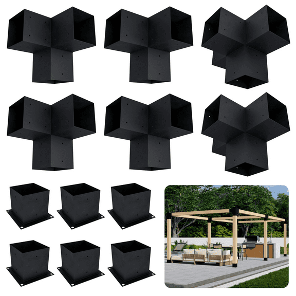 Up to 24' x 12' Timber Frame Pergola Hardware Kit - Heavy-Duty 6x6 Pergola Post Brackets for Basic Pergola Frame (Wood Not Included)