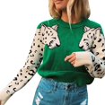thumbnail image 2 of Jersey JUNBOON para mujer, casual, con estampado de leopardo, tejido verde, 2 of 6