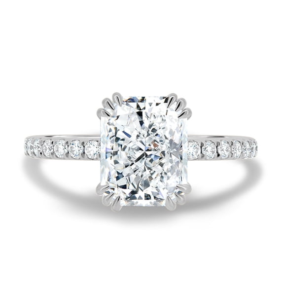 3.00Ct Elongated Cushion Lab-grown diamond Engagement Ring, Triple Eagle Claw & Pavé 10K White Gold