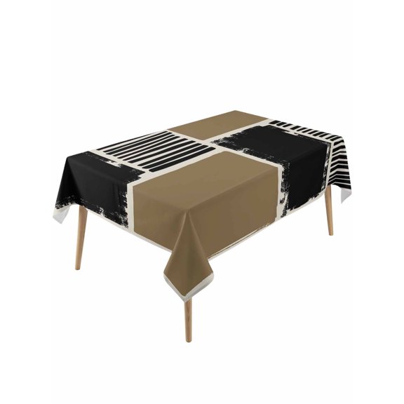 Brown Black Rectangle Tablecloth, Farmhouse Striped Modern Abstract Art Waterproof & StainResistant Tablecloth, Washable Oil-proof Table Cover for Dining/Party/Wedding/Camping/Buffet 60x120 In