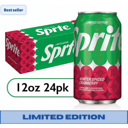 Sprite Winter Spiced Cranberry Zero Sugar Soda, 12 oz Cans, 24-Pack