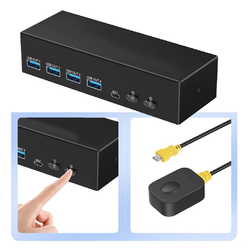8K DisplayPort Two Monitors KVM Switches for Two Screens and Two PC with Control