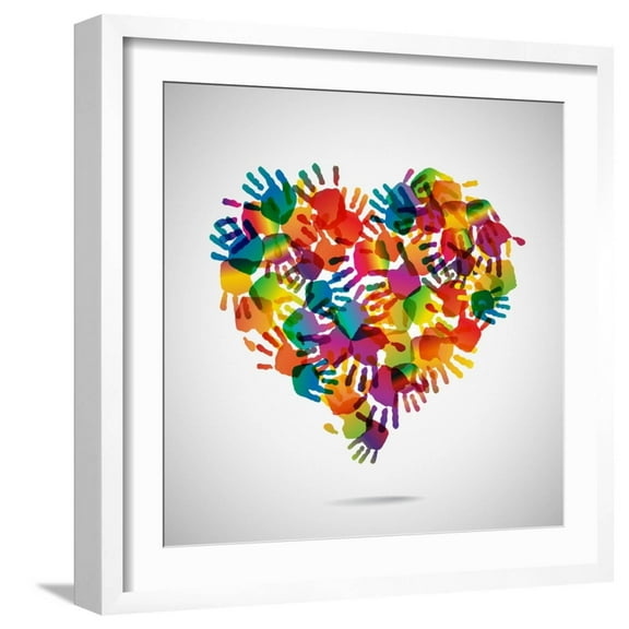 Art.com Colored Heart From Hand Print Icons Art Print by strejman, White Frame Wall Art, 21" x 21"