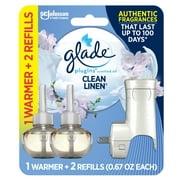Glade PlugIns Scented Oil Warmer + 2 Refills, Air Freshener, Clean Linen, 2 x 0.67 Oz