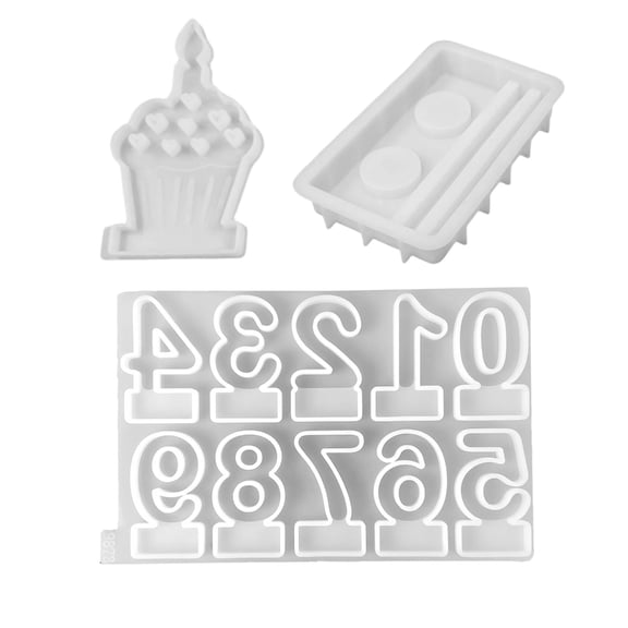 Birthday Cake Candle Holder Molds with Sqaure Base Molds Number Candle Holder Silicones Molds for Making Tealight Holder