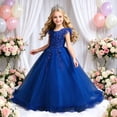 thumbnail image 2 of Fgnfyis Girls Dress Long Flowy Summer Formal Gown for Piano Performance Party Wedding Toddler Girl Dress Blue 15-16 Years, 2 of 6