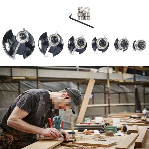 6pcs Roundover Router Bit Set - Round Over Router Bits 1/4 Shank with 6 Bearings 3/8", Carbide Corner Rounding Edge-Forming Bit, for Round Over Beading, for Rounding Trim$$Tools & Hardware Other