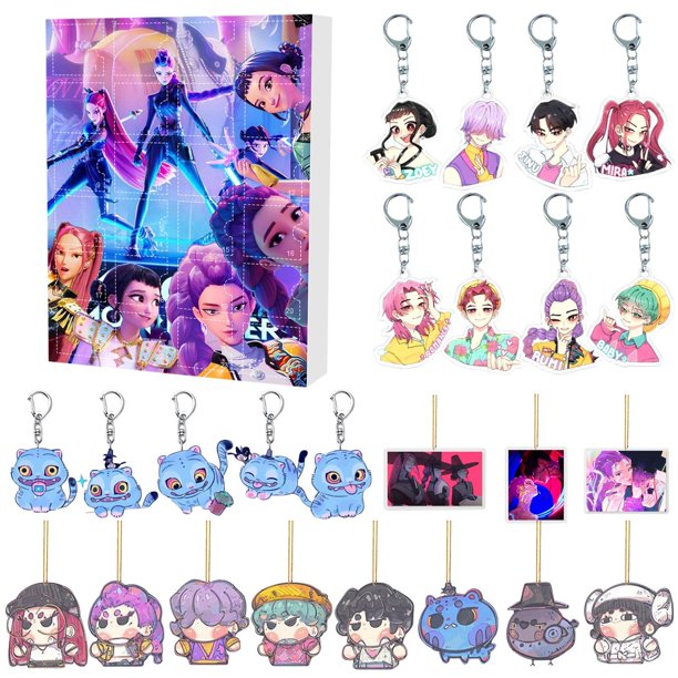 Kpop Demon Hunters Series Blind Box Keychain Pendant,24pcs Kpop Demon Hunters Advent Calendar Halloween Christmas Keychain Countdown Calendar,Gifts for Fans