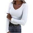 thumbnail image 6 of Dagugfen Going out Tops for Women Ribbed V Neck Low Cut Long Sleeve Slim Fitted Knit Comfy Casual Workwear, 6 of 6