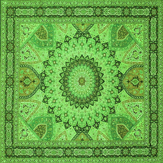 Ahgly Company Indoor Square Medallion Green Traditional Area Rugs, 5' Square