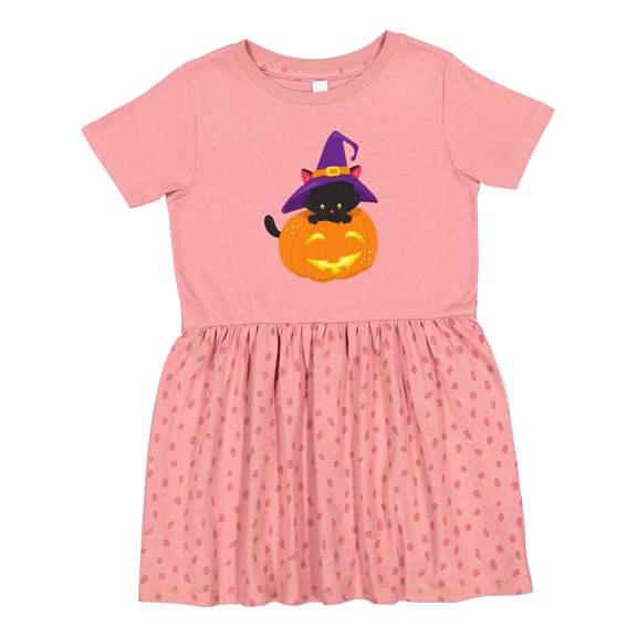 Inktastic Halloween Cat, Black Cat, Witch Hat, Pumpkin Girls Toddler Dress