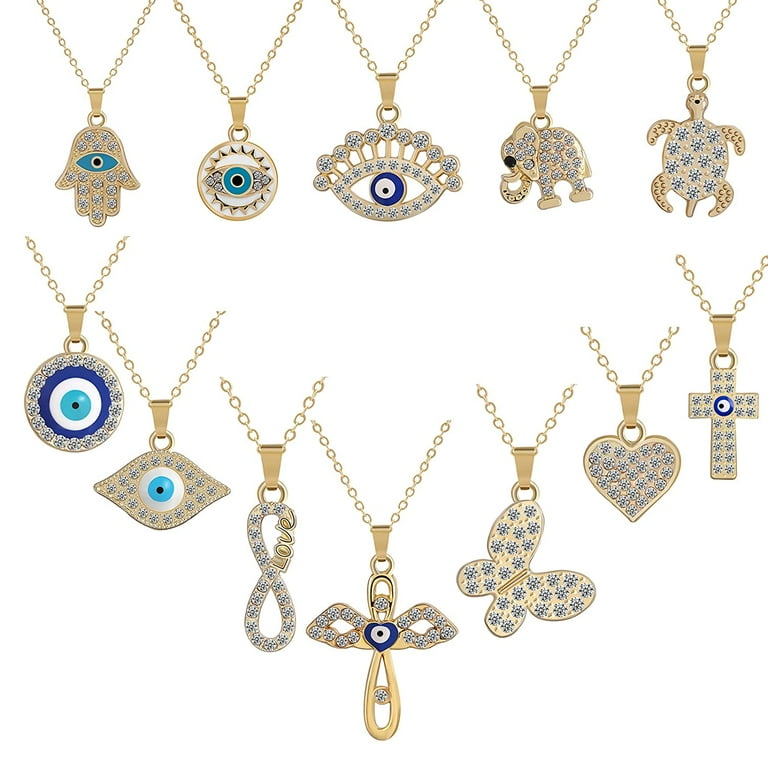 12PCS Evil Eye Necklace Set Heart Necklace Cross Pendant Third eye