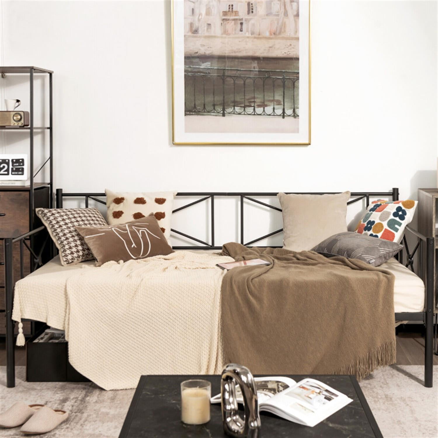 Demi Bonn Metal Daybed Frame Twin Size with Slats, Modern Bed Frame for Teens, Black