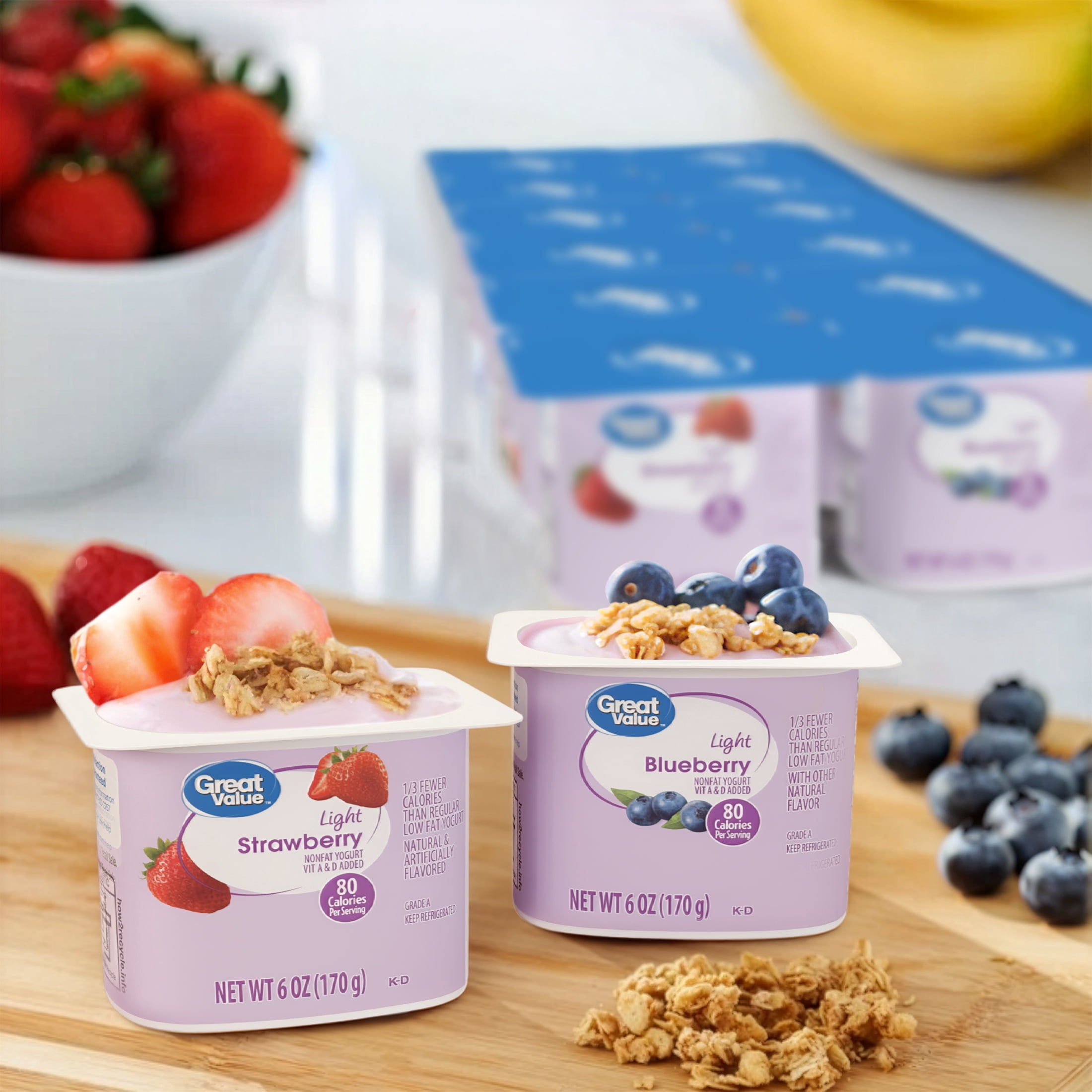Great Value Light Strawberry Blueberry Nonfat Yogurt 6 oz 12 Count