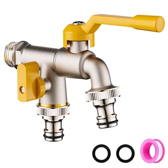 SHAGUOZHOU Faucet Handle Adapter Pedestal Faucet Three Hole with Porcelain Handles Garden Faucet 1/2 Inch Brass Double Faucet Outdoor Frost Proof Garden Faucet With 1 X Hose Connectors 1x Roller