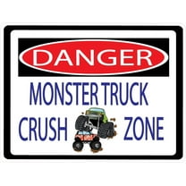 Danger Monster Truck Crush Zone Street Sign Wall Decals Black Red and Blue Monster Truck Wall Decor Stickers by Presto Chango Decor