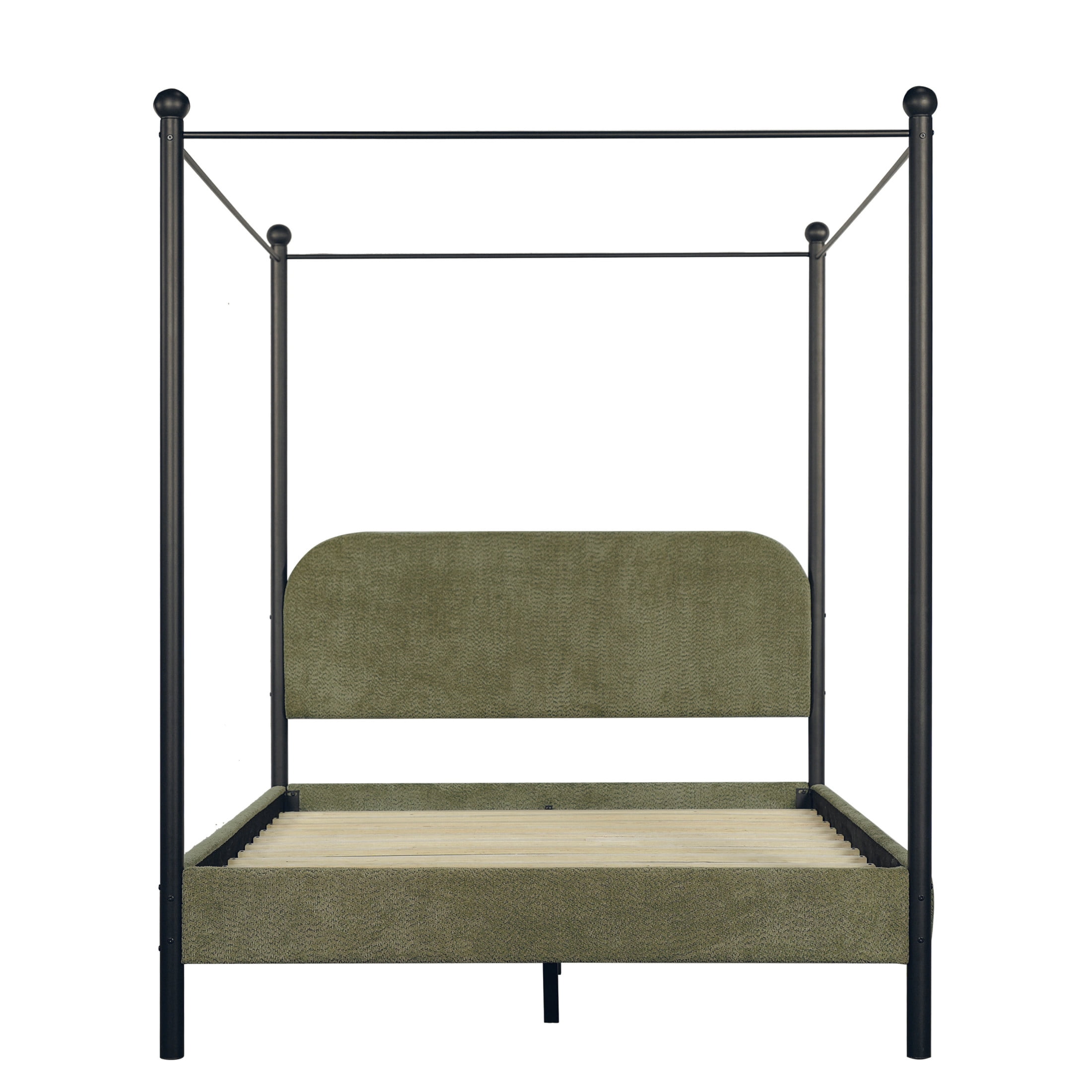 Christopher Knight Home Queen Upholstered Canopy Bed Frame with Boucle Fabric and Curved Headboard, Olive Green