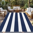 thumbnail image 2 of Navy Blue Stripe Outdoor Rug 3x5 Ft - Reversible Patio Rug Outdoor Camping Rugs, Modern Simple Geometric White Striped Washable Indoor Outdoor Area Rugs, Non-Slip Outdoor Carpet Runner for Deck/Porch, 2 of 8