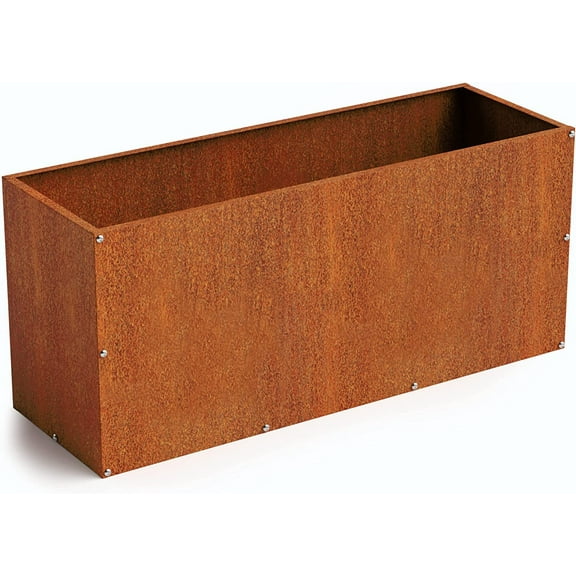 DIY CARTEL Corten Steel Rectangular Outdoor Planter Box, Rustic & Modern Farmhouse Design, Large Raised Metal Garden Bed for Commercial & Residential Use (36in x 12in x 16in)