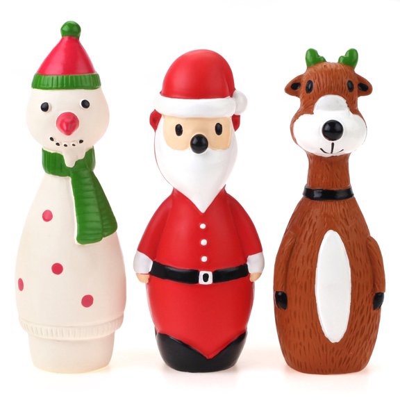 Chiwava 3 Pack Small Christmas Dog Toys for Interactive Dogs Latex Squeaky Santa Toy