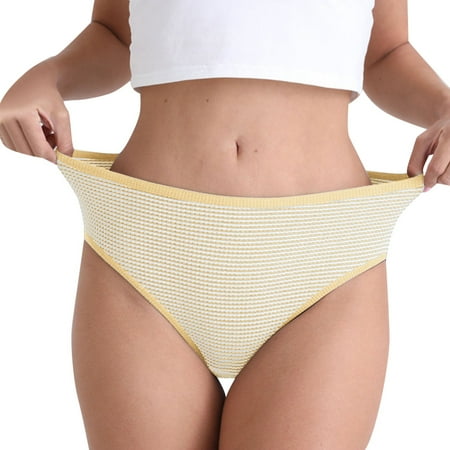 Icvfdpl Women S Underwear Mid High Waist Mesh Solid Color Cotton Anniversary Dating Panties For Women Yellow L