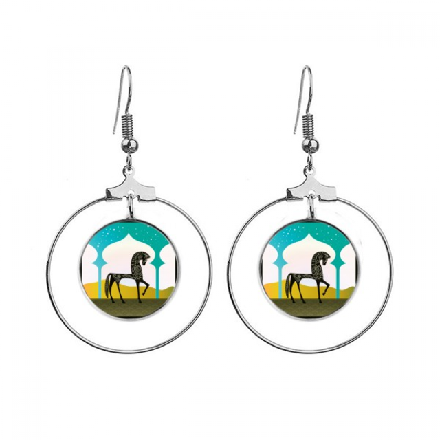 Castle Dream Princess Style Horse Blue Yellow Earrings Dangle Hoop Jewelry Drop Circle