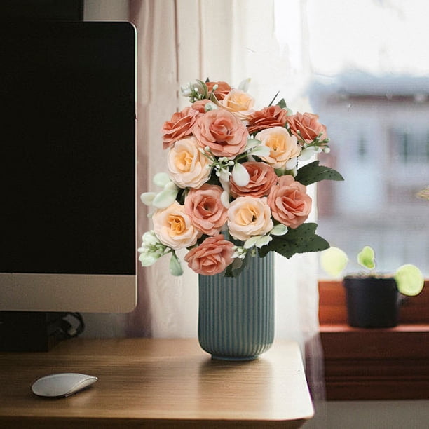 Arreglo floral artificial de rosas y peonías de seda para decoración de bodas y hogares | Ramo de mano decorativo y flor guía | Centro de mesa floral artificial para decoración de fiestas
