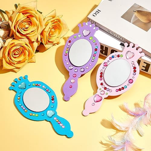 12 Pack DIY Princess Foam Mirror Craft Kits for Girls - Unbreakable Party Favors, Birthday Decorations, Kids Crafts in Stylish Purple and Pink