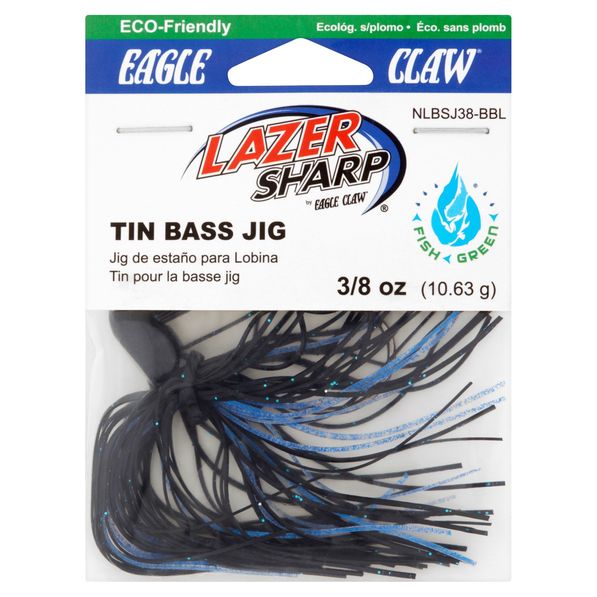 (2 pack) Eagle Claw Lazer Sharp Tin Bass Fishing Jig with, Black & Blue, 3/8 oz.