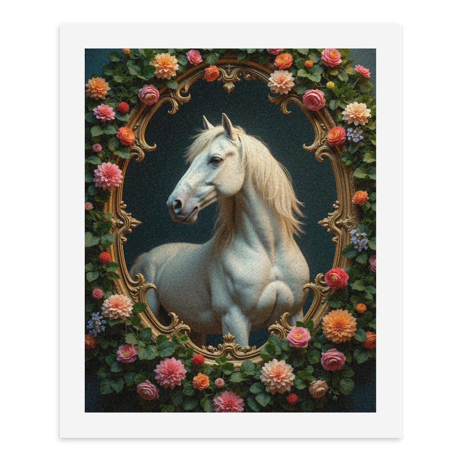 Paint By Numbers Kit for Adults Beginner - DIY White Horse Floral Frame Art Canvas Painting Kits for Adults, Frameless Paint By Number for Adults for Home Wall Decor 16x20 Inch
