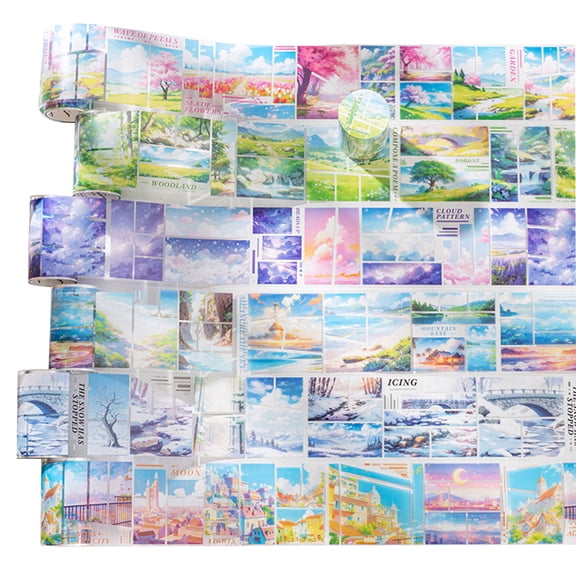 PET Tape Stickers for Journaling, 6 Rolls Landscape Tape Stickers, Large Size Decorative Adhesive Tapes for Scrapbooking, Junk Journal, DIY Arts Crafts