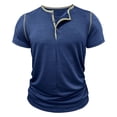 thumbnail image 3 of COSFO Short Sleeve Men T Shirts Cotton Blue Henley Tops Summer Breathable Regular Fit Mens Classic T-Shirt, 3 of 7