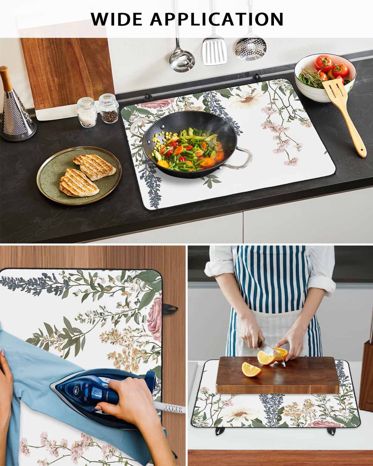 nqOlkjepod Large Induction Cooktop Protector Mat 24"x21", Vintage Eucalyptus Stove Top Covers for Electric Stove, Watercolor Floral Leaves Decorative Stove Burner Cover Mats, Glass Top Stove Cover