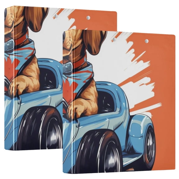 Dog Kart Car 3 Ring Binders 1.5 inch Hardcover File Folders with Interior Pockets A4 Size Organizer for School Office Hospital Set of 2