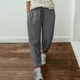 thumbnail image 2 of Yuyuzo Womens Cotton Linen Pants Drawstring High Waisted Lounge Pants Straight Leg Cropped Trousers, 2 of 5
