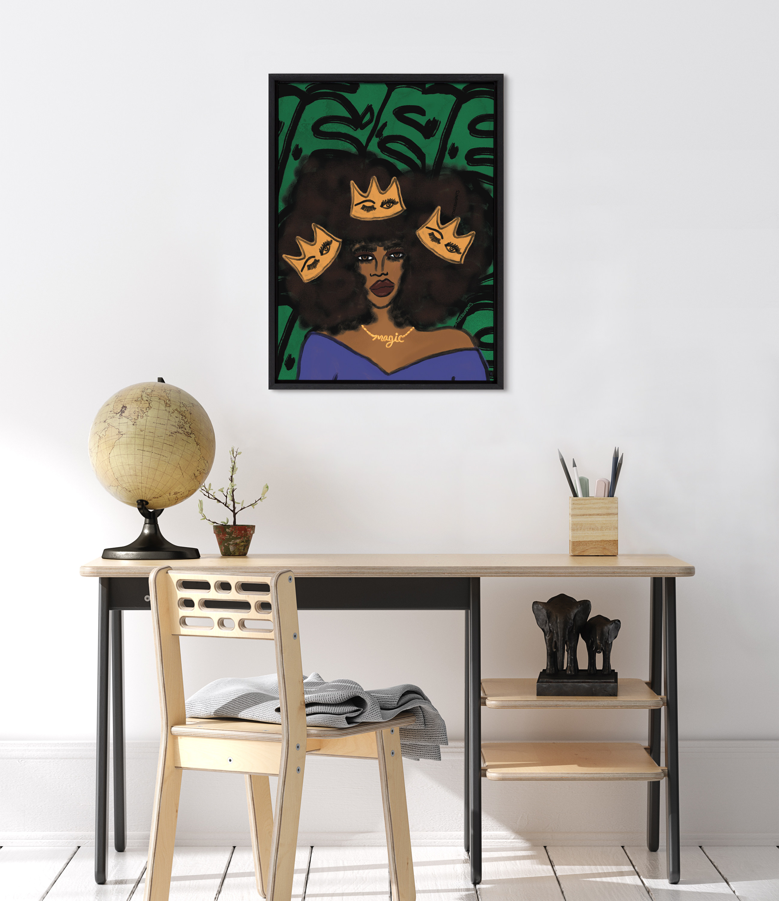 Kate and Laurel Sylvie Wear Your Crown Powerful Portrait Art Framed Canvas Wall Art, 18" x 24", by Kendra Dandy of Bouffants and Broken Hearts