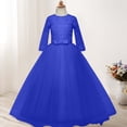 thumbnail image 6 of Miluxas Girls Long Lace Bridesmaid Dress 3/4 Sleeves Floor Length Wedding Party Evening formal Maxi Tulle Ball Gowns Blue 12-13 Years, 6 of 6