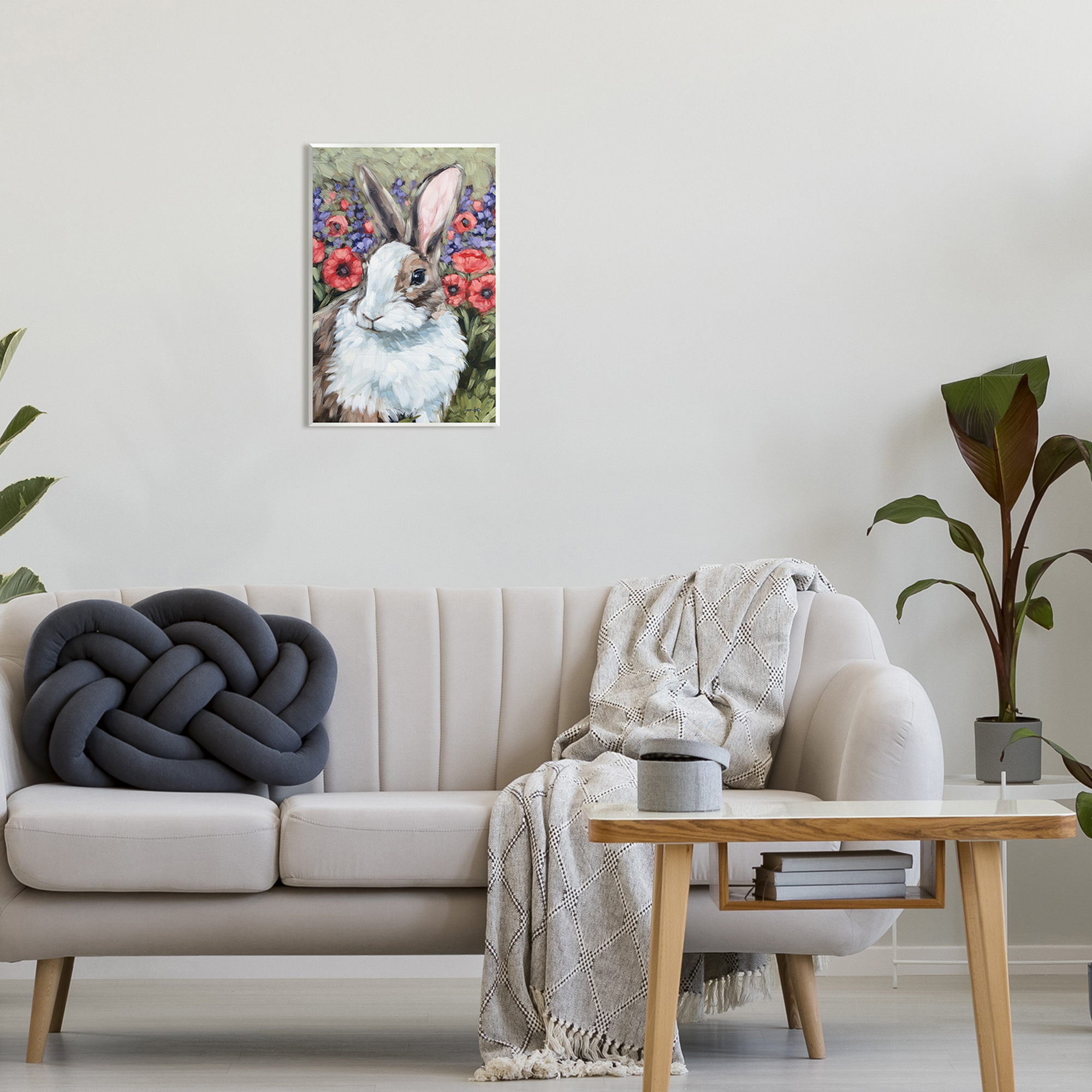 Stupell Rabbit Flower Meadow Nature Animals & Insects Painting Wall Plaque Unframed Art Print Wall Art