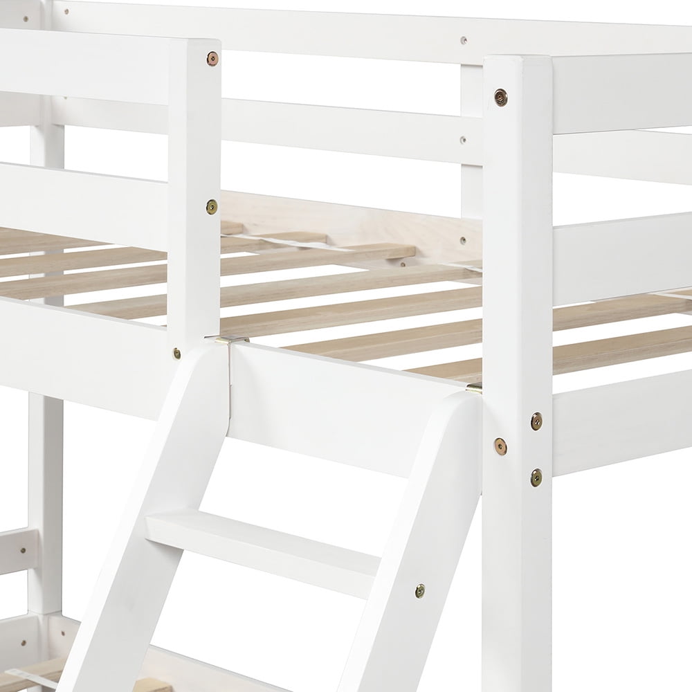 Kepooman Twin over Full Solid Wood Bunk Bed with Ladder for Bedroom Dorm, 79.5"L x 56.9"W x 59"H, White Kepooman Twin over Full Solid Wood Bunk Bed with Ladder for Bedroom Dorm, 79.5"L x 56.9"W x 59"H, White