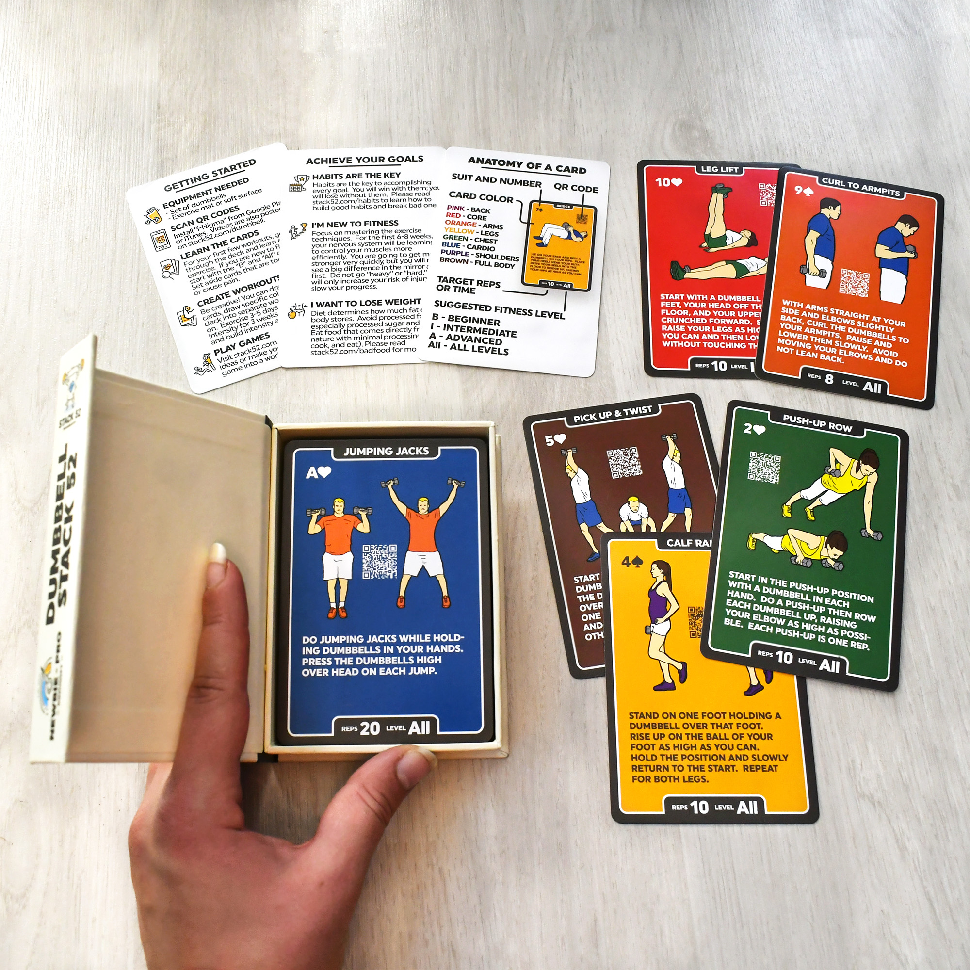 Stack 52 Dumbbell Exercise Cards. Dumbbell Workout Playing Card Game. Video Instructions Included. Perfect for Training with Adjustable Dumbbell Free Weight Sets and Home Gym Fitness. (2019 Base Deck) - image 2 of 6