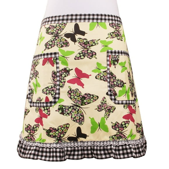 Love Potato Cute Green Butterfly Waist Apron Server Apron with 2 Pockets Commercial Restaurant Waitress Waiter for Girl Woman Half Bistro Aprons