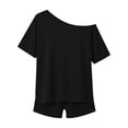 thumbnail image 6 of 2 Piece Sets for Women Plus Size Casual Summer Solid Color Short Sleeve Crew Neck Shorts Outfits Matching Clothing Set, 6 of 9