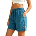 thumbnail image 5 of BUIGTTKLOP Cotton Shorts for Women Drawstring High Waisted Lounge Shorts Summer Casual Loose Embroidered Comfortable Breathable Shorts, 5 of 8