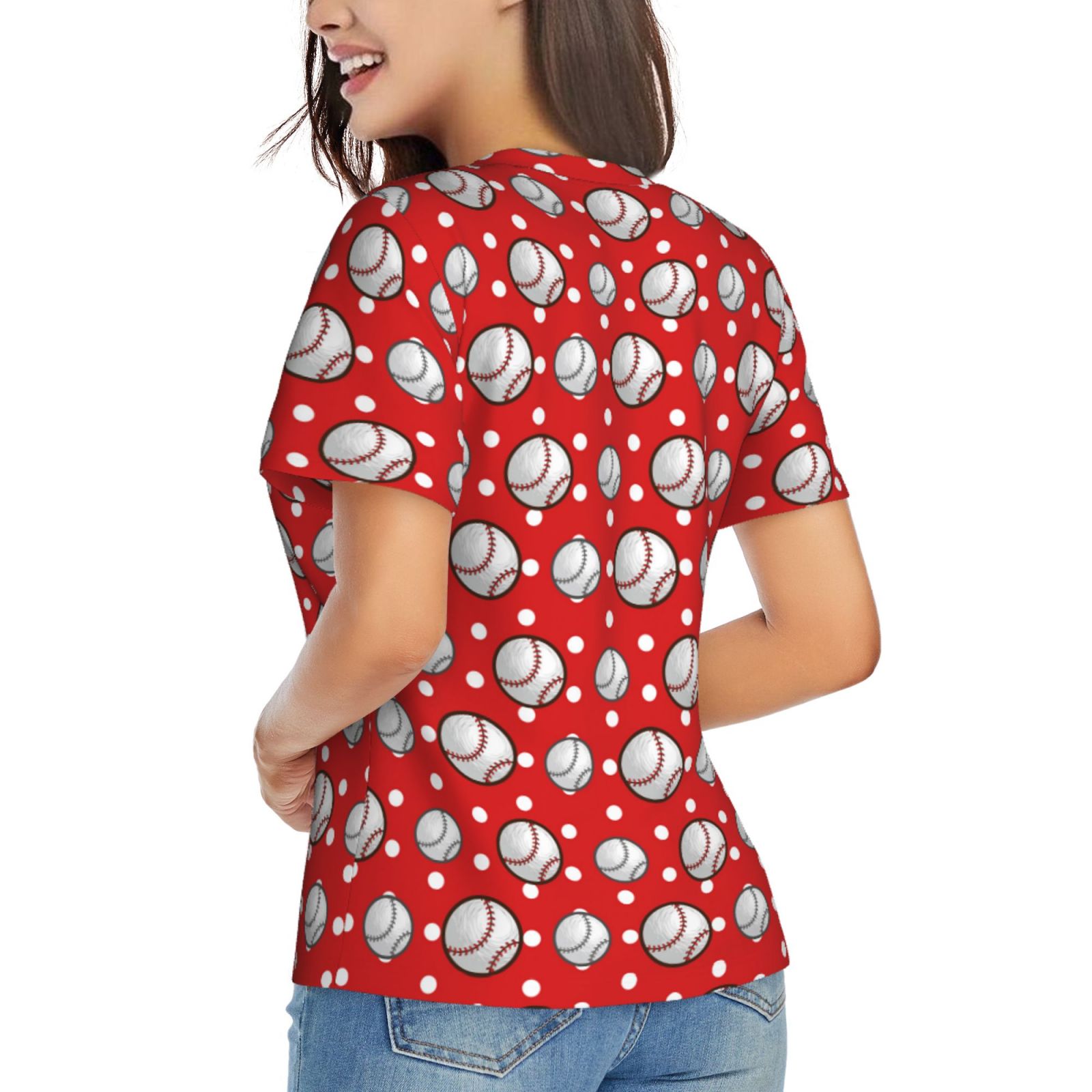 Vsdgher Cute Baseball Women Shirts V Neck Short Sleeve Tops T-Shirt Basic Tees, S to 3XLMedium