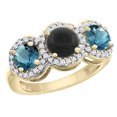 thumbnail image 1 of 14K Yellow Gold Natural Black Onyx & London Blue Topaz Sides Round 3-stone Ring Diamond Accents, size 9, 1 of 2