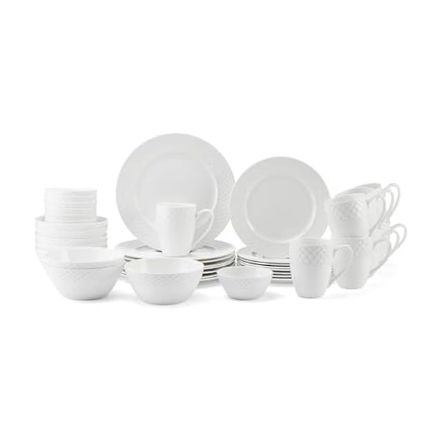 Mikasa Trellis Bone China Vajilla ligera resistente a astillas, 40 piezas, servicio para 8